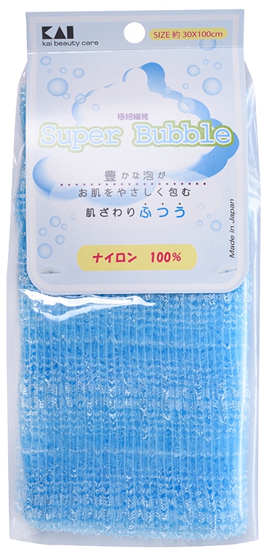 Мочалка для тела массажная Kai Supper Bubble средней жесткости, голубая, 30x100 см