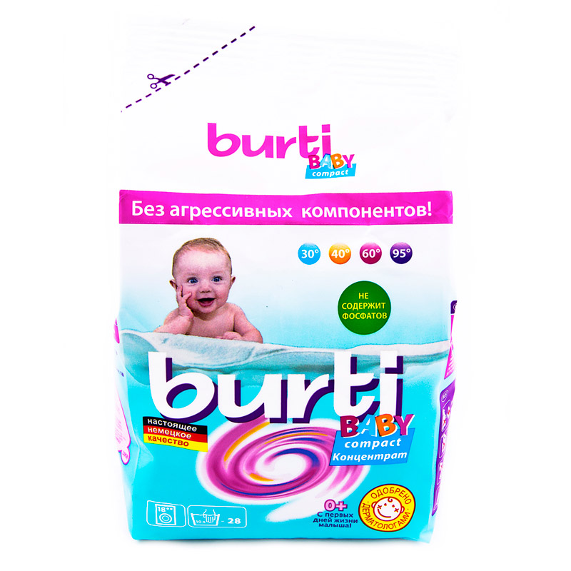 Стиральный порошок концентрированный Burti Compact Baby для детского белья 0.9 кг