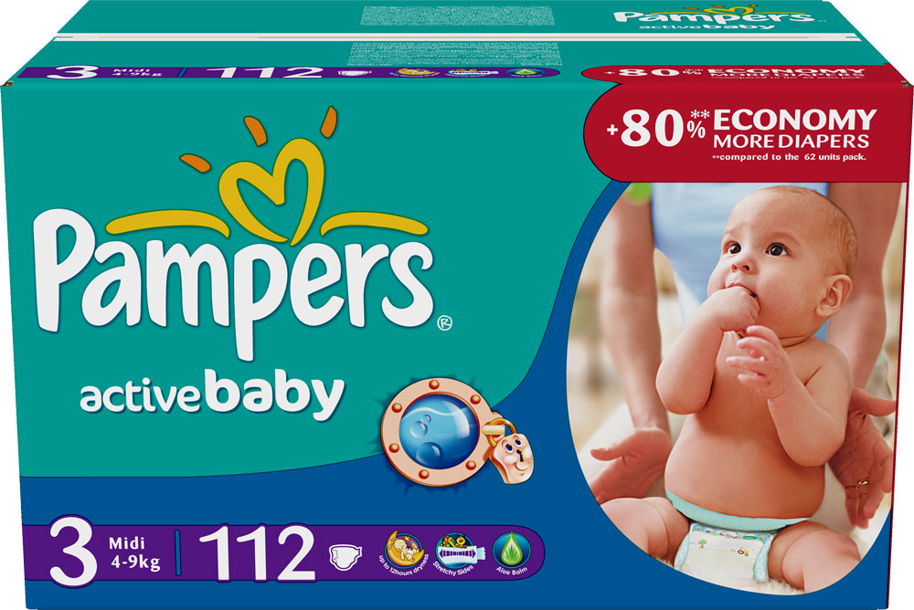 Подгузники Pampers Active Baby Midi (4-9 кг) Джайнт Плюс упаковка 112 шт