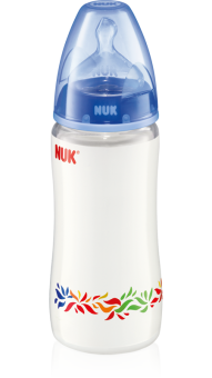 Бутылочка Nuk First Choice пластиковая, 300 мл разноцветная + соска с вентиляцией из силикона, р1 для молока с рождения