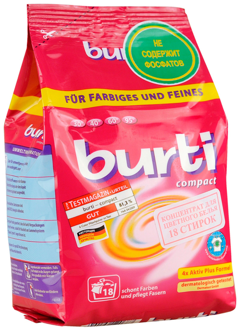 Стиральный порошок концентрированный Burti Compact для цветного и тонкого белья 09 кг