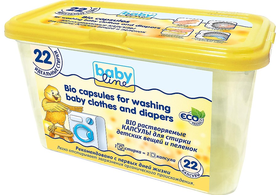 Средства для стирки детских вещей и пеленок Babyline BIO растворяемые капсулы 22 шт 09812