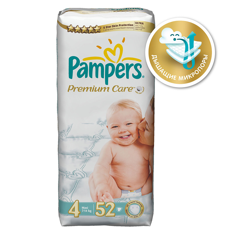 Подгузники Pampers Premium Care Maxi (7-14 кг) экономичная упаковка 52 шт