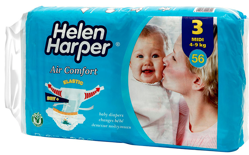 Подгузники Helen Harper Aircomfort размер M (4-9 кг) 56 шт