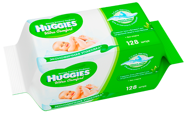 Салфетки детские влажные Huggies Ultra Comfort + Aloe 128 шт