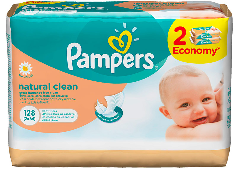Салфетки детские увлажненные Pampers Naturally Clean Duo 2X64