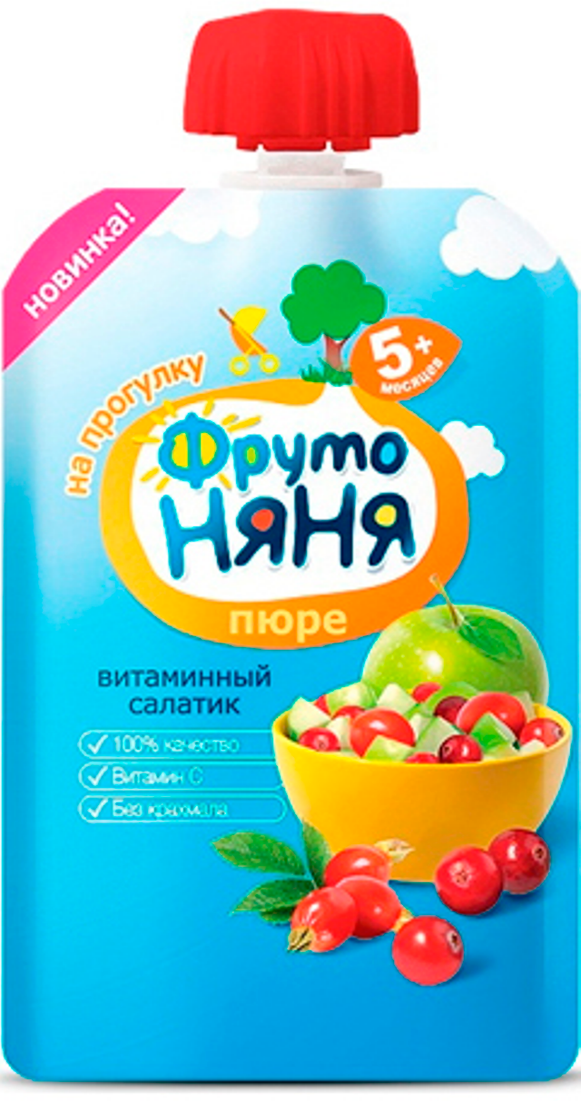 Детское пюре Фрутоняня яблоко шиповник клюква с витамином С с 5 мес. 90 г