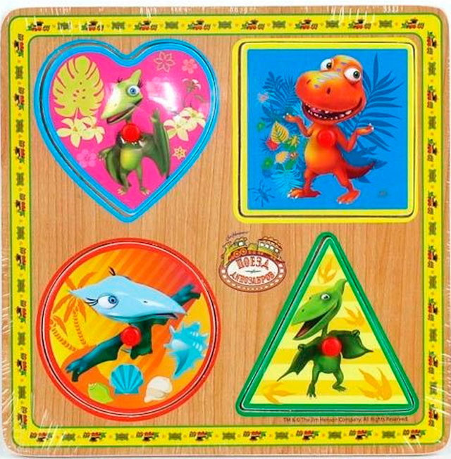 Деревянная Игрушка Играем вместе поезд Динозавров, пазл-геометрик