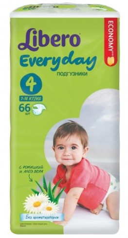 Подгузники Libero Every Day размер L (7-18 кг) с ромашкой 66 шт