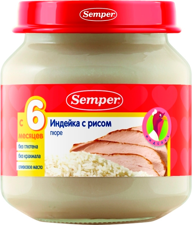 Детское пюре Semper индейка с рисом с 7 мес. 125 г