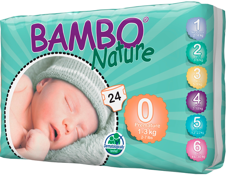 Подгузники Bambo Nature Premature размер 0 (1-3 кг) 24 шт