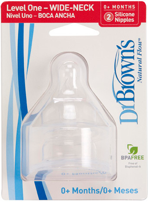 Соска Dr.Browns  силиконовая, с широким горлышком 0-3 мес. 2 шт