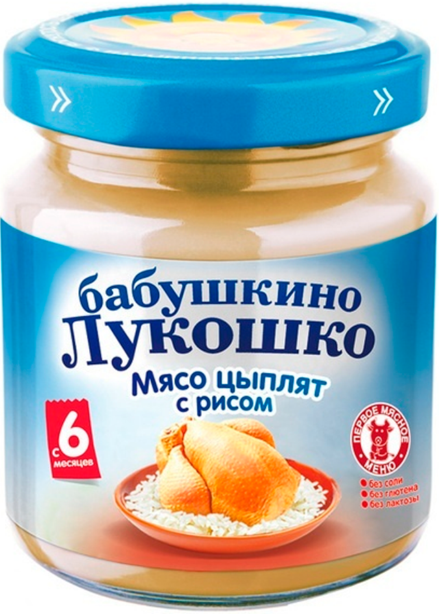 Детское пюре Бабушкино Лукошко Мясо цыплят с рисом с 6 мес. 100 г