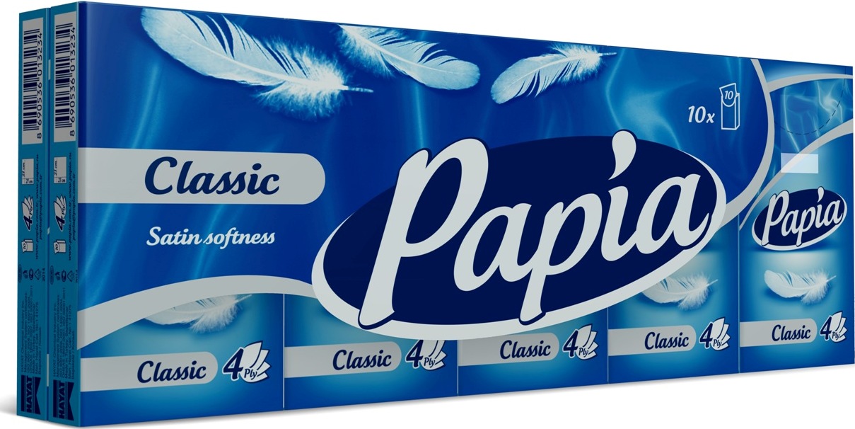 Бумажные носовые платочки Papia Classical 4-хслойные 1 уп/10 платочков