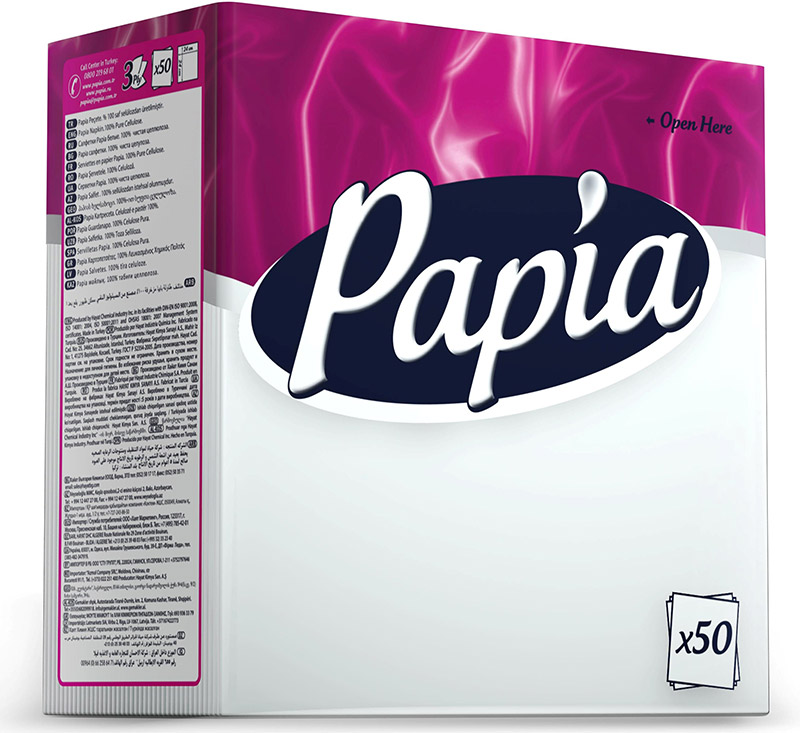 Салфетки Papia белые трехслойные 24Х24 см 50 шт