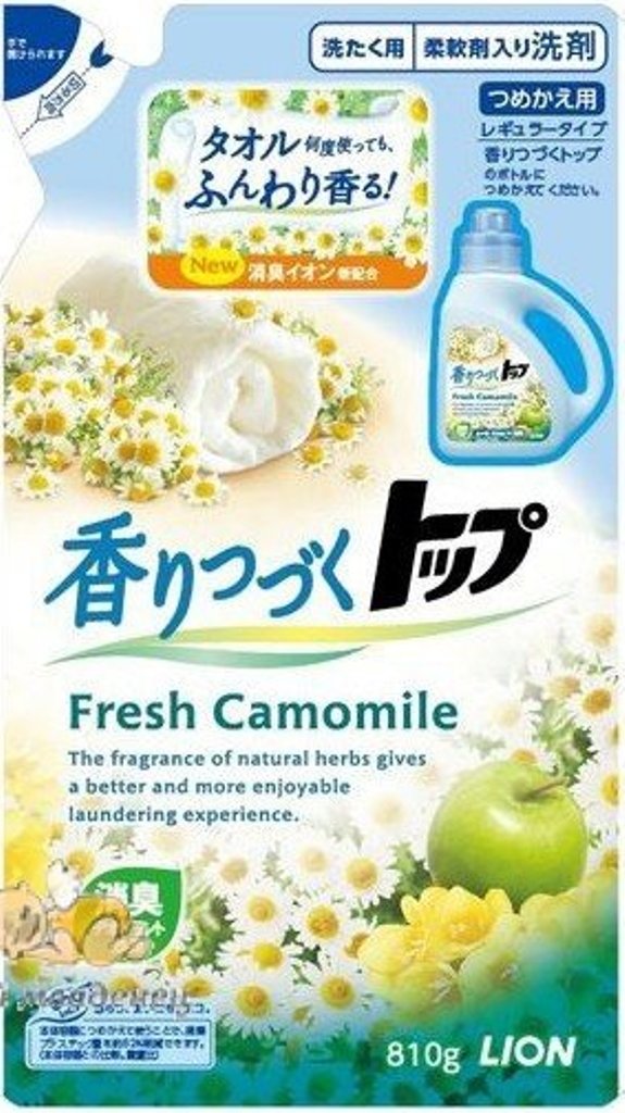Жидкое средство для стирки Lion ТОП с ароматом ромашки и зеленого яблока, запасной блок 810 мл