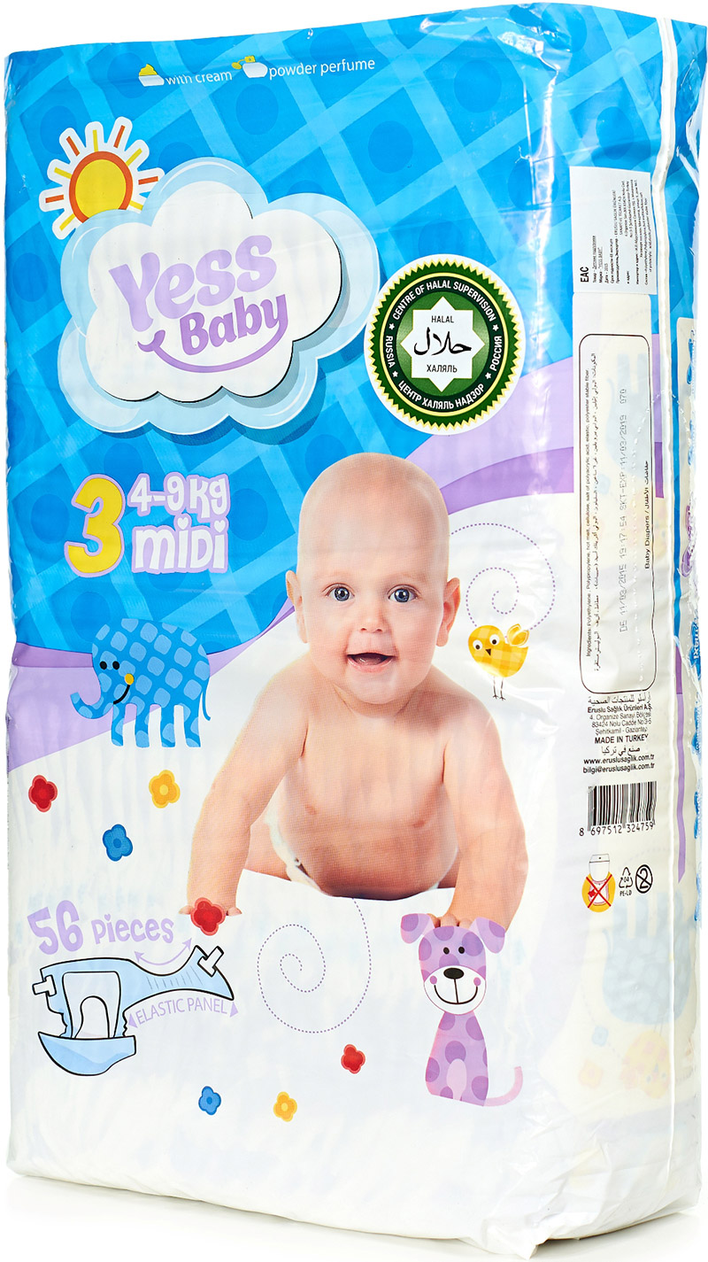 Подгузники YessBaby размер M (4-9 кг) 56 шт