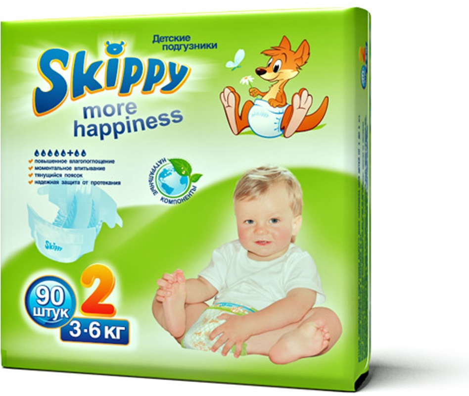 Подгузники Skippy More Happiness размер S (3-6 кг) 90 шт