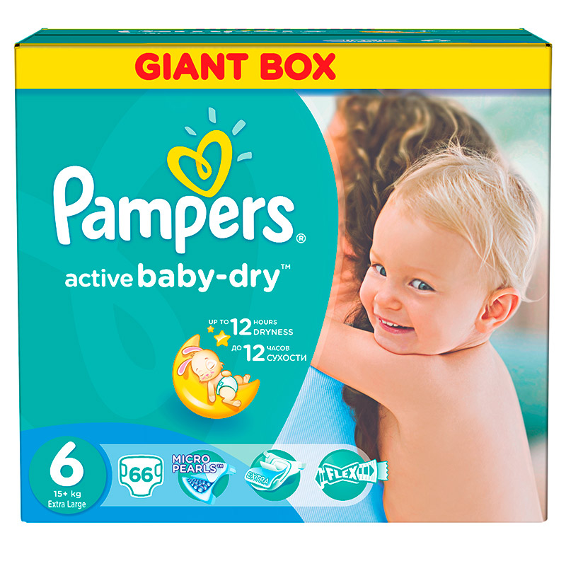 Подгузники Pampers Active Baby Extra Large (15+ кг) Джайнт Упаковка 66 шт