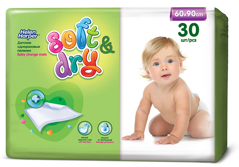 Пеленки детские Helen Harper впитывающие Soft&Dry 60x90 30 шт