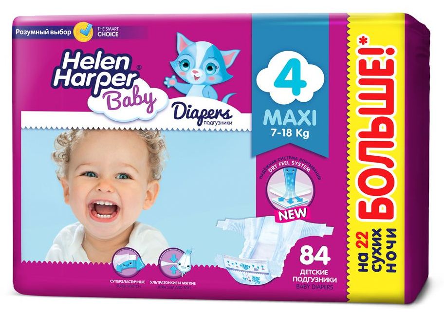 Подгузники Helen Harper Baby размер 4 maxi (7-18 кг) 84 шт