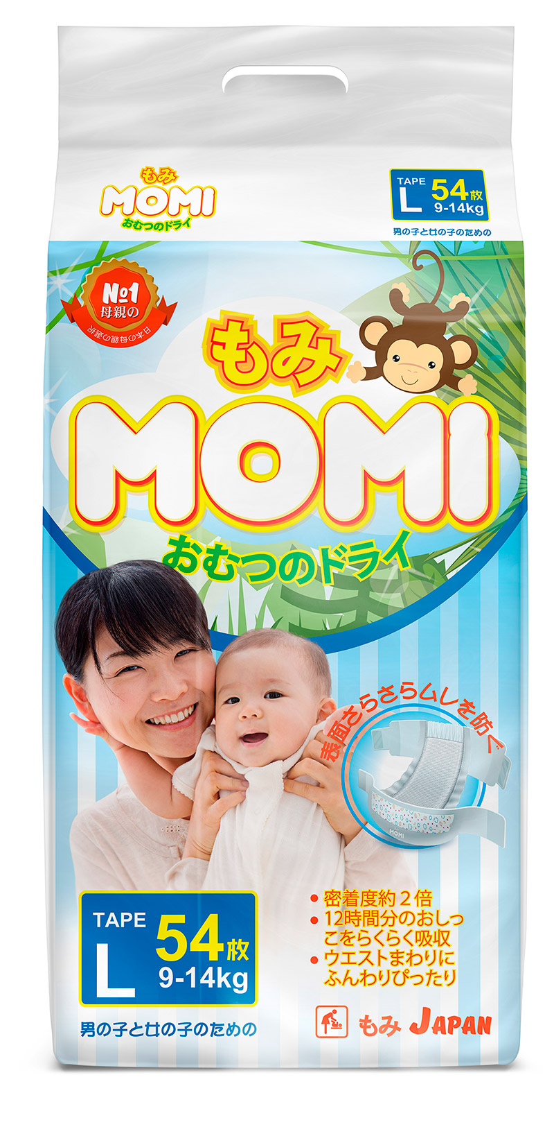 Подгузники MOMI размер L (9-14 кг) 54 шт