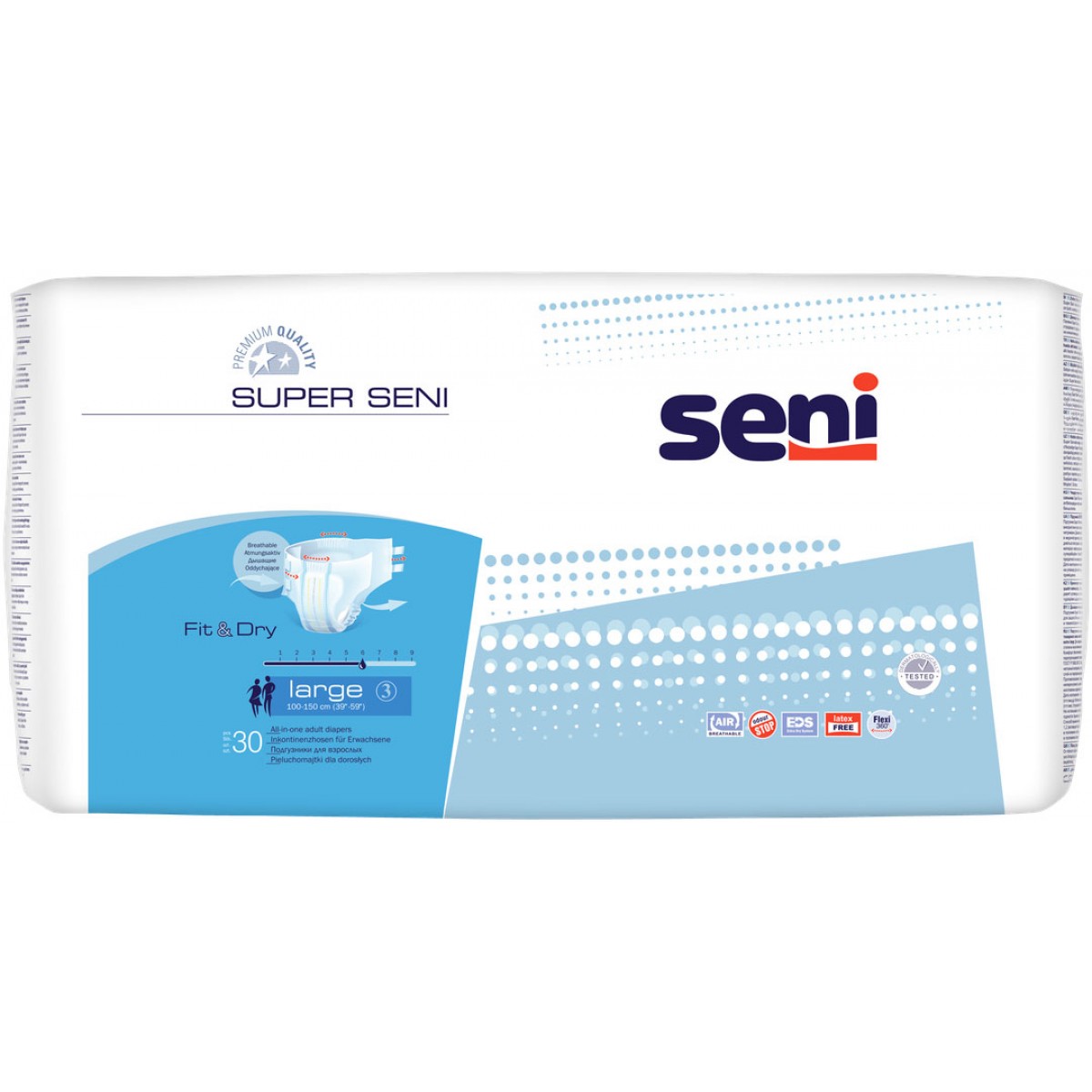 Подгузники Super Seni 3 large дневные, талия 100-150 см (30 шт) SE-094-LA30-A01