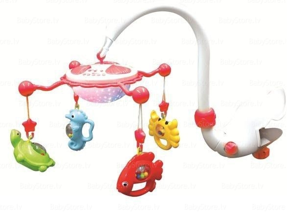 Baby Mix Музыкальная карусель с ночником  "Подводный мир" (красная). 9001