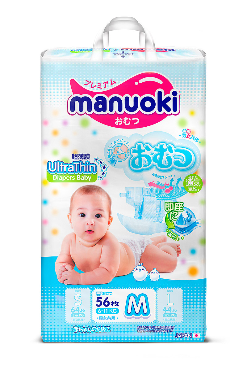 Подгузники Manuoki размер M (6-11 кг) 56 шт