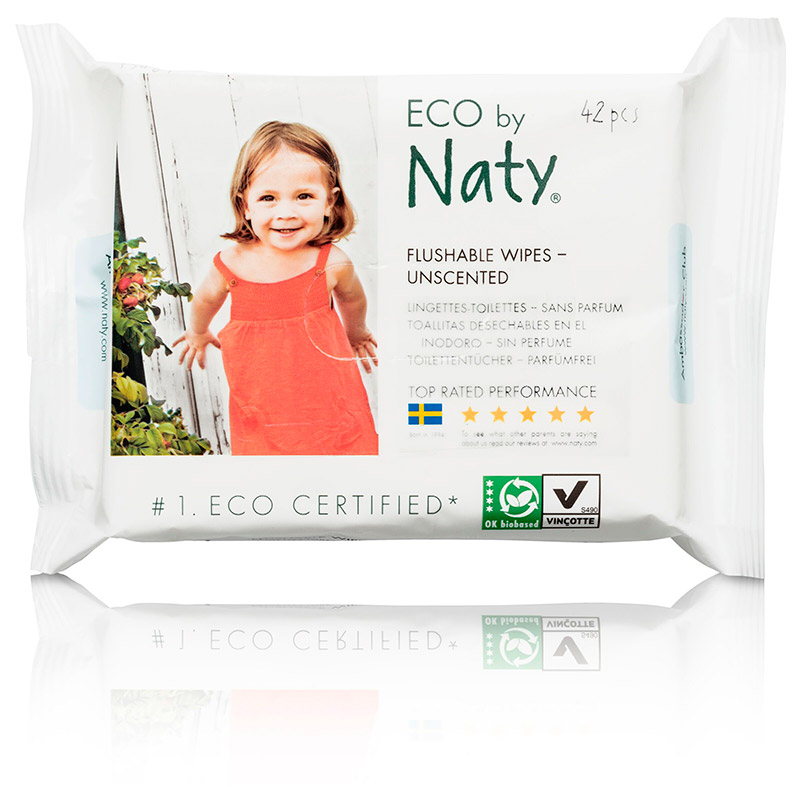 Влажные салфетки Naty смываемые в унитазе, 42 шт