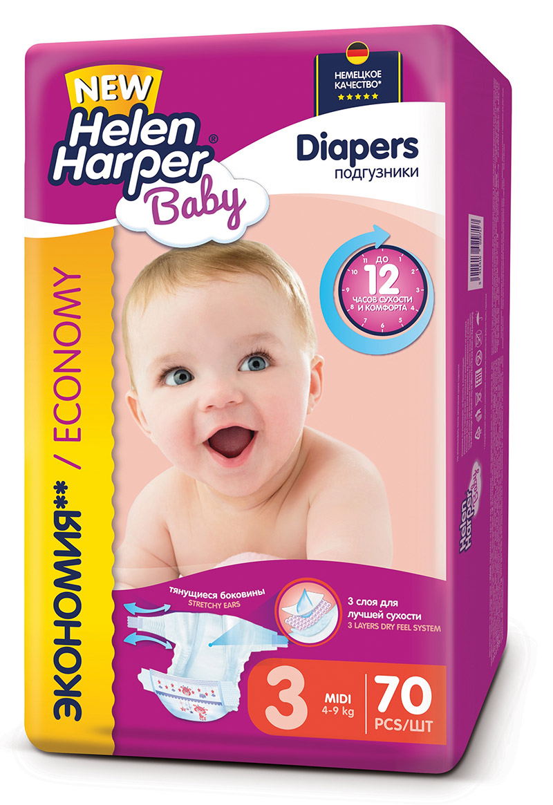 Подгузники Helen Harper Baby размер 3 Midi (4-9 кг) 70 шт