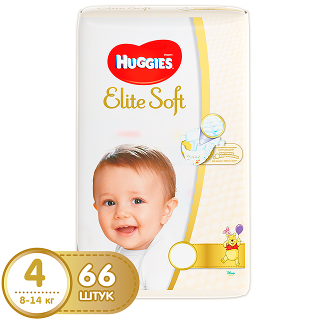 Подгузник Huggies Elite Soft 4 (8-14 кг) мега 66 шт