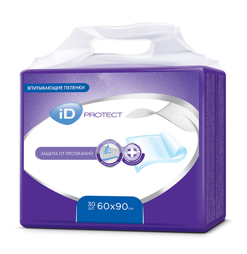Пеленки впитывающие ID Protect 60х90 см 30 шт