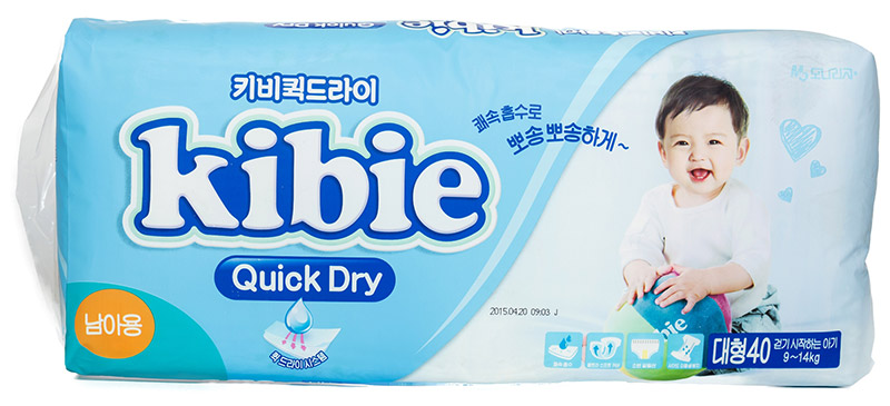 Подгузники для мальчиков Kibie Quick Dry L 9-14 кг, 40 шт