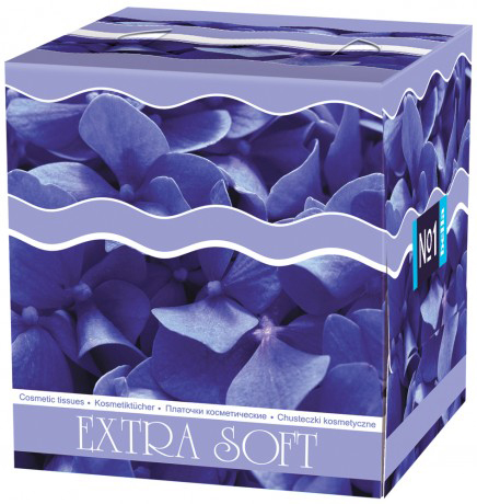Платочки бумажные косметические Bella №1 Extra Soft  двухслойные, голубые лепестки, 80 шт