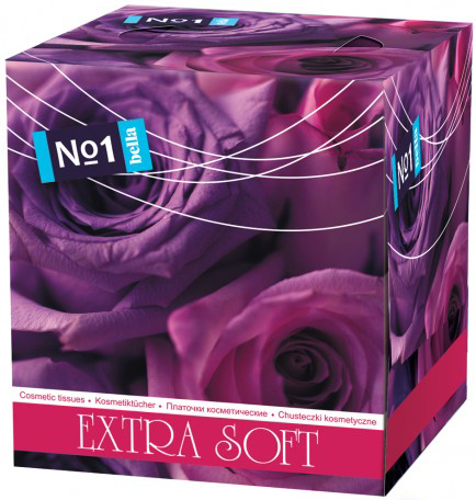 Платочки бумажные косметические Bella №1 Extra Soft  двухслойные, фиолетовая роза, 80 шт