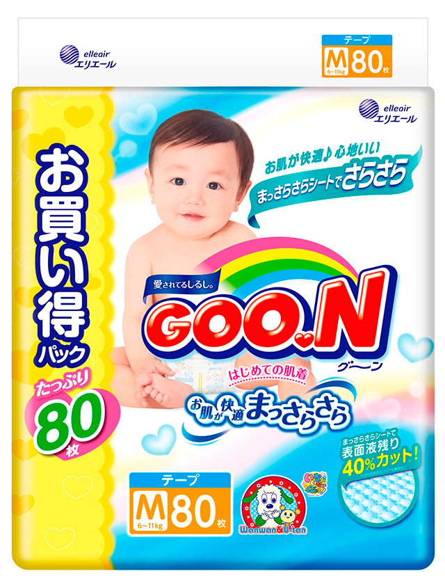 Подгузники Goo.N размер M (6-11 кг) 80 шт