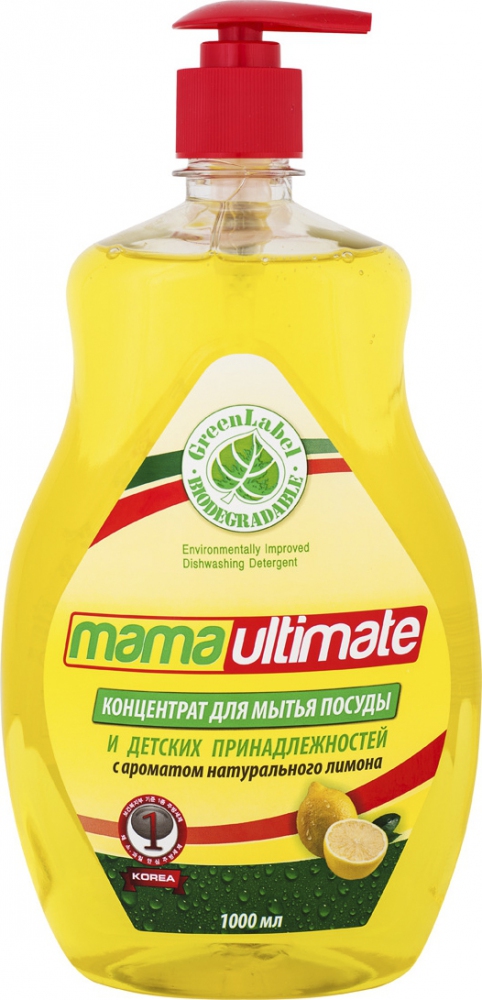 Концентрированное средство для мытья посуды и детских принадлежностей Mama Ultimate "Лимон", 1000 мл