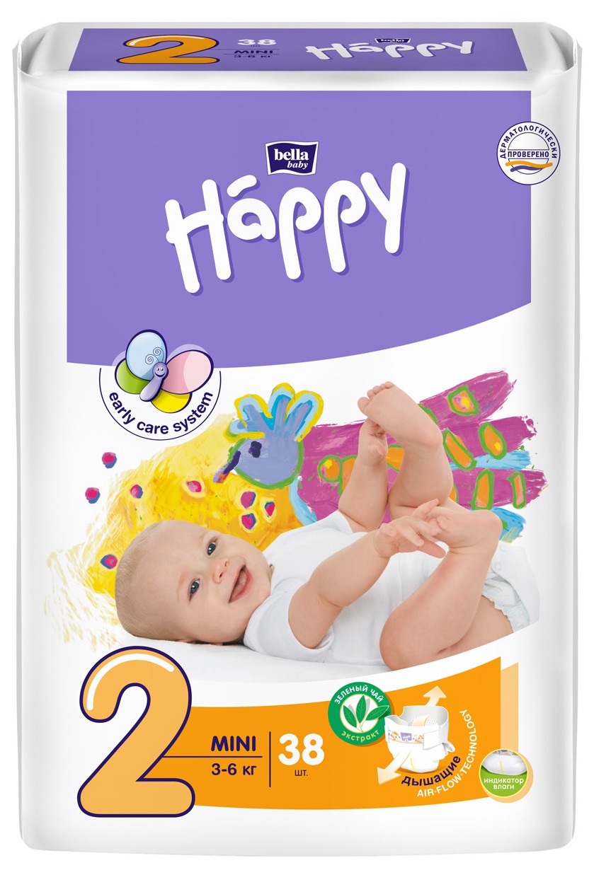 Подгузники Bella Baby Happy, размер Mini (3-6 кг) 38 шт