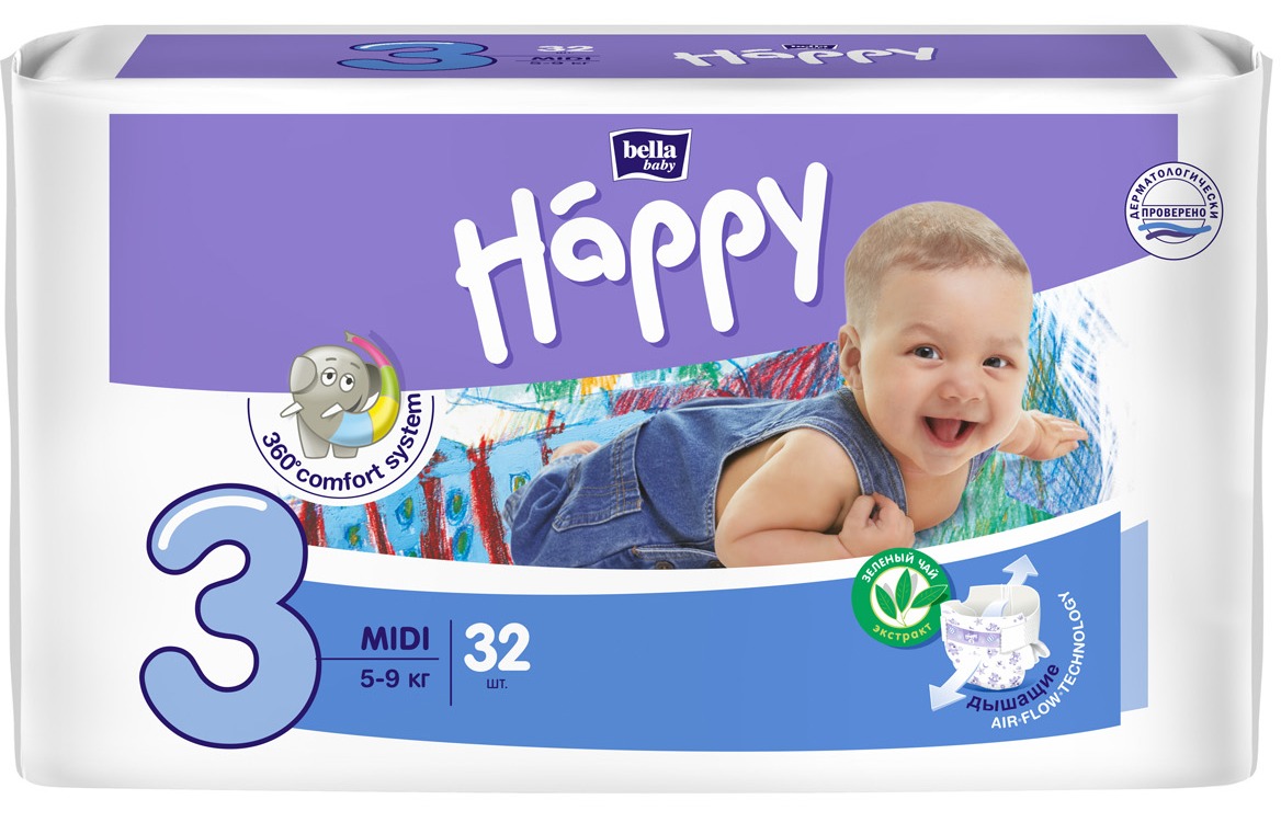 Подгузники Bella Baby Happy, размер Midi (5-9 кг) 32 шт