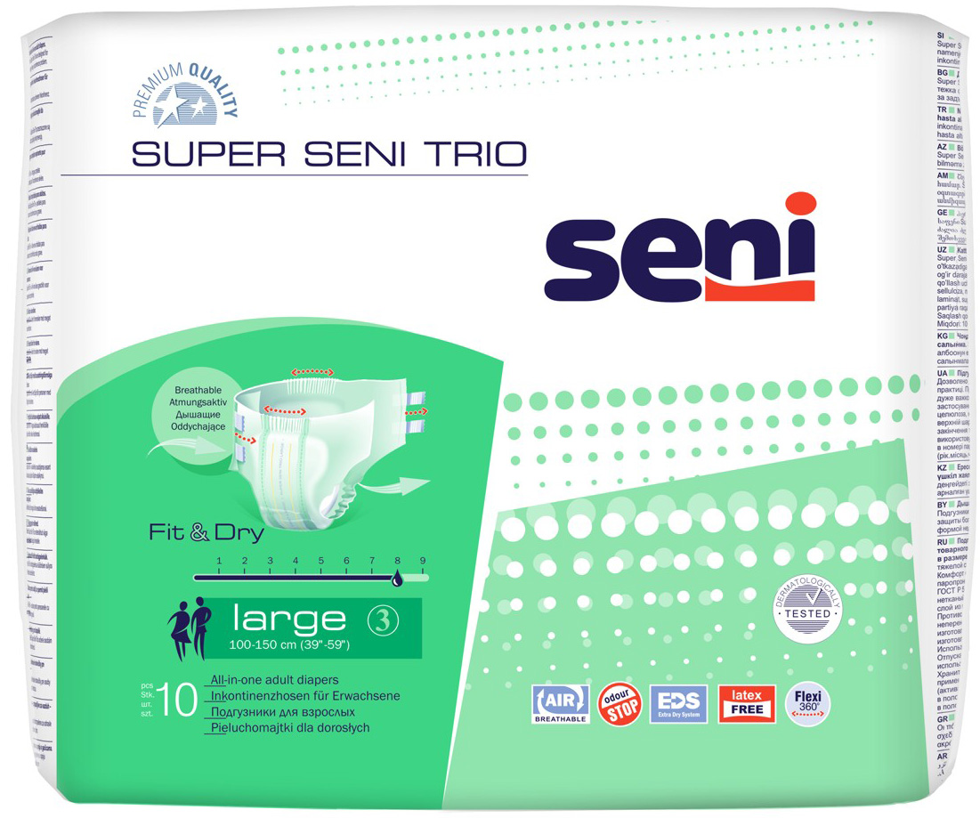 Подгузники Super Seni Trio 3 large, талия 100-150 см  (10 шт) SE-094-LA10-A03