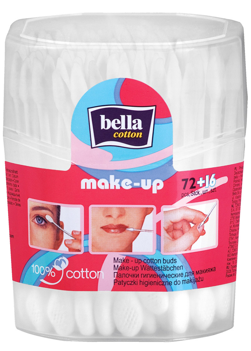 Палочки гигиенические Bella Cotton для макияжа, 72 шт+16 шт