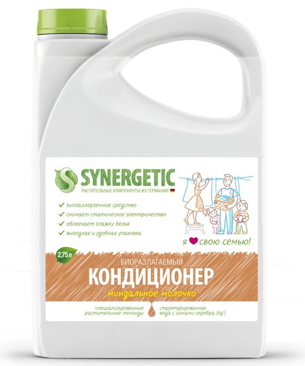 Кондиционер для белья Synergetic Миндальное молочко, 2,75 л