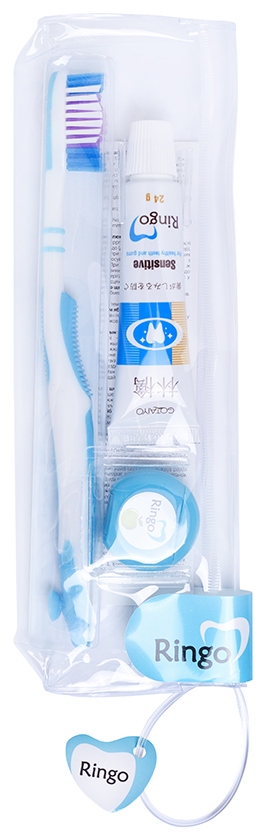 Дорожный набор Gotaiyo Ringo: зубная паста Sensitive 24 г + зуб/щетка с жест. щетиной + зуб/нить, 5 м