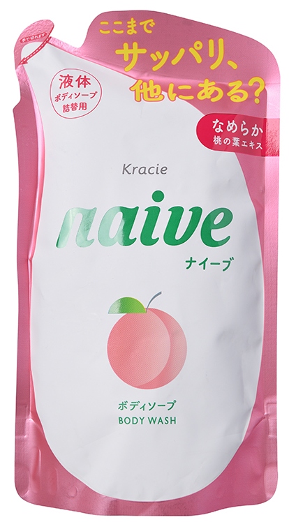 Мыло для тела жидкое Kracie Naive с экстрактом листьев персикового дерева, сменная упаковка, 380 мл